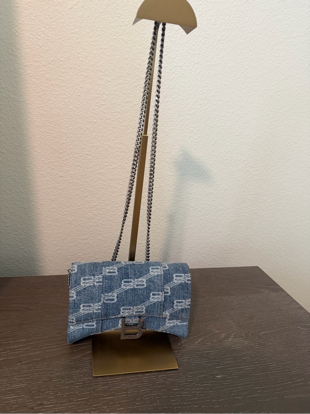 Balenciaga Blue Denim hourglass wallet on chain